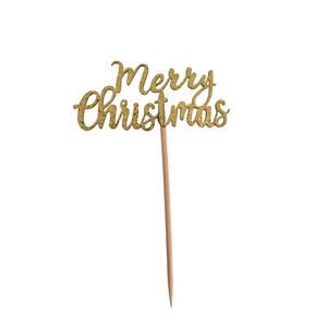 Gold Glitter "Merry Christmas" Cup Cake Toppers– Set of 36